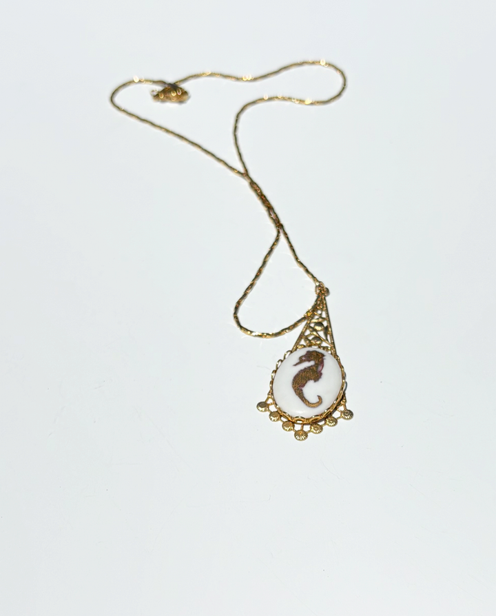 Seahorse Pendant in a Bezel on Gold Chain