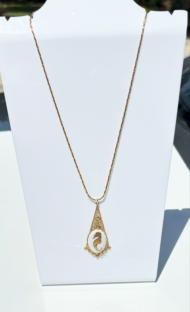 Seahorse Pendant in a Bezel on Gold Chain