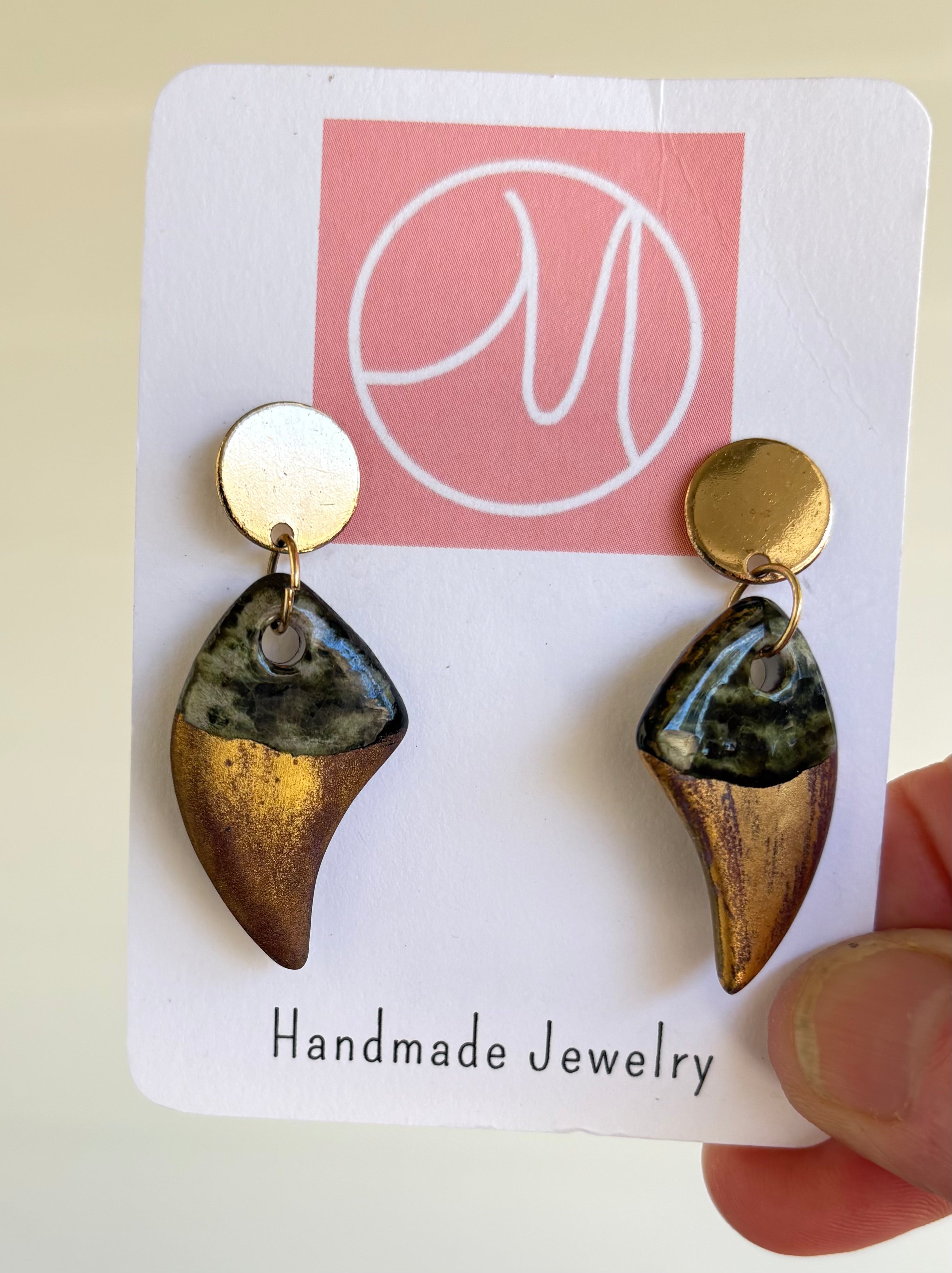 Gold & Black Shark Tooth Stud Earrings