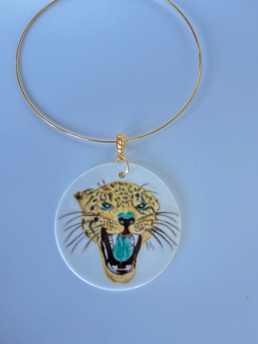Large Round Porcelain Pendant Jaguar Face Jacksonville Jaguars Game Day Jewelry Gold Hoop Necklace