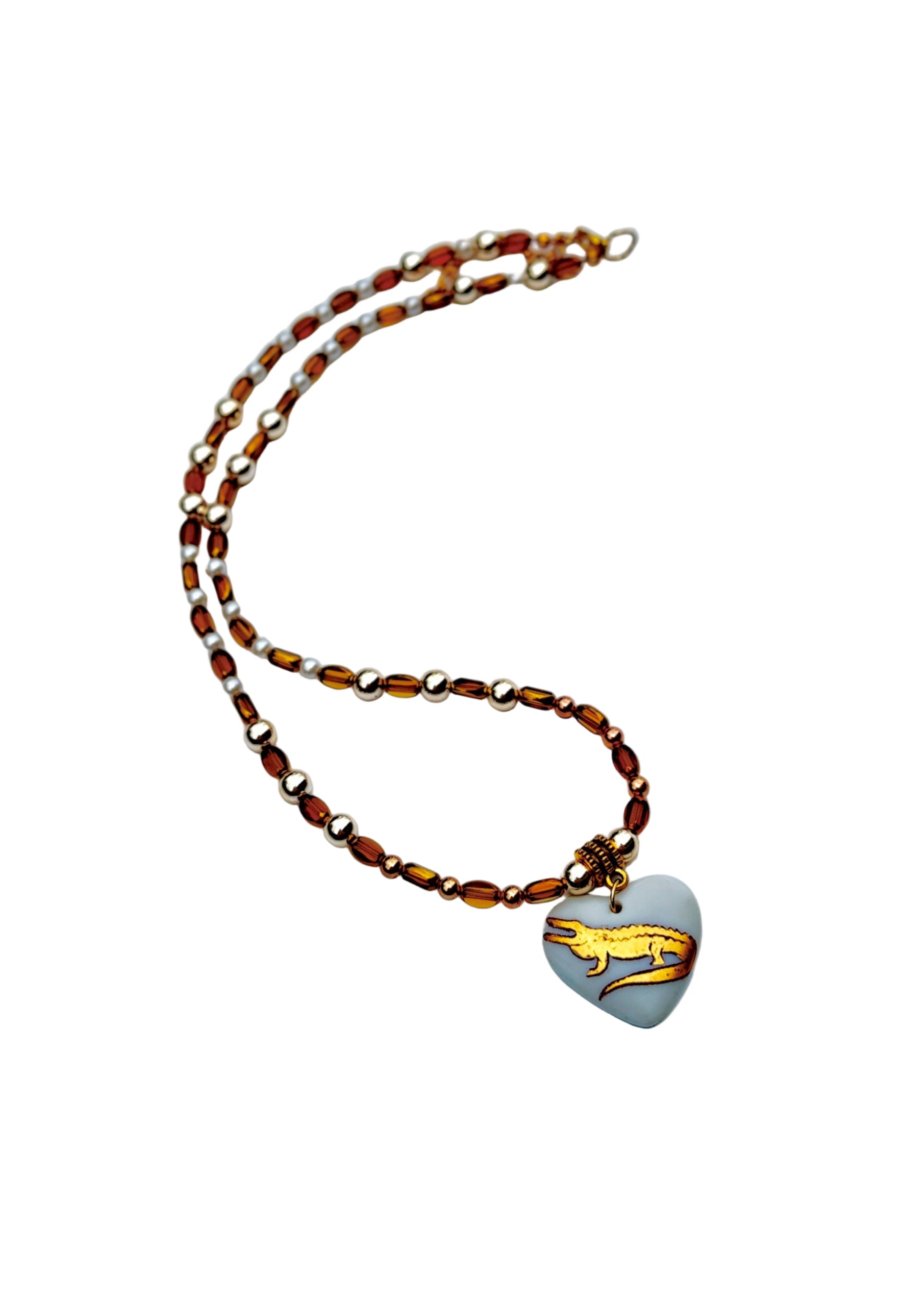 Gator Game Day Necklace – White Heart Porcelain Pendant