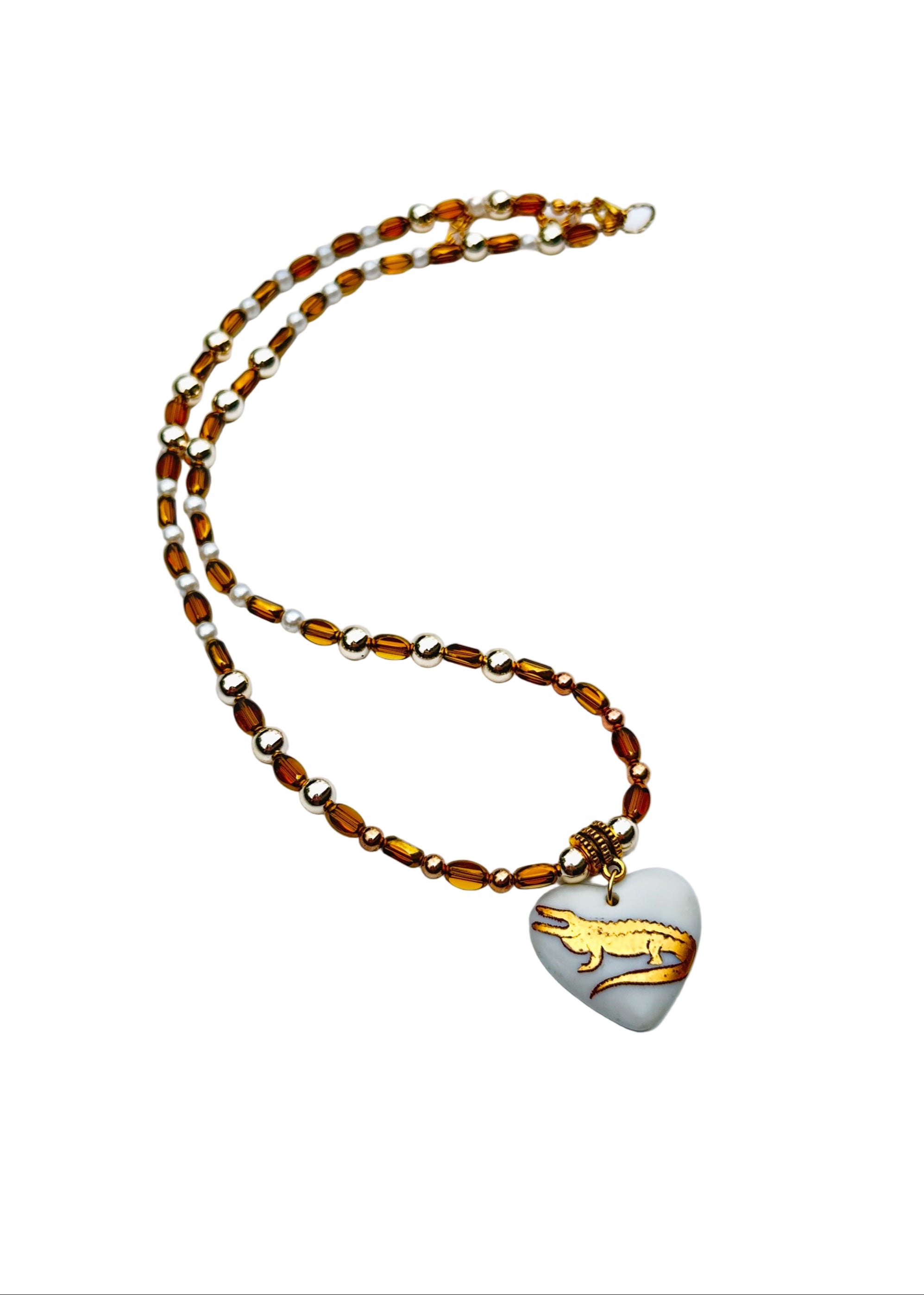 Gator Game Day Necklace – White Heart Porcelain Pendant