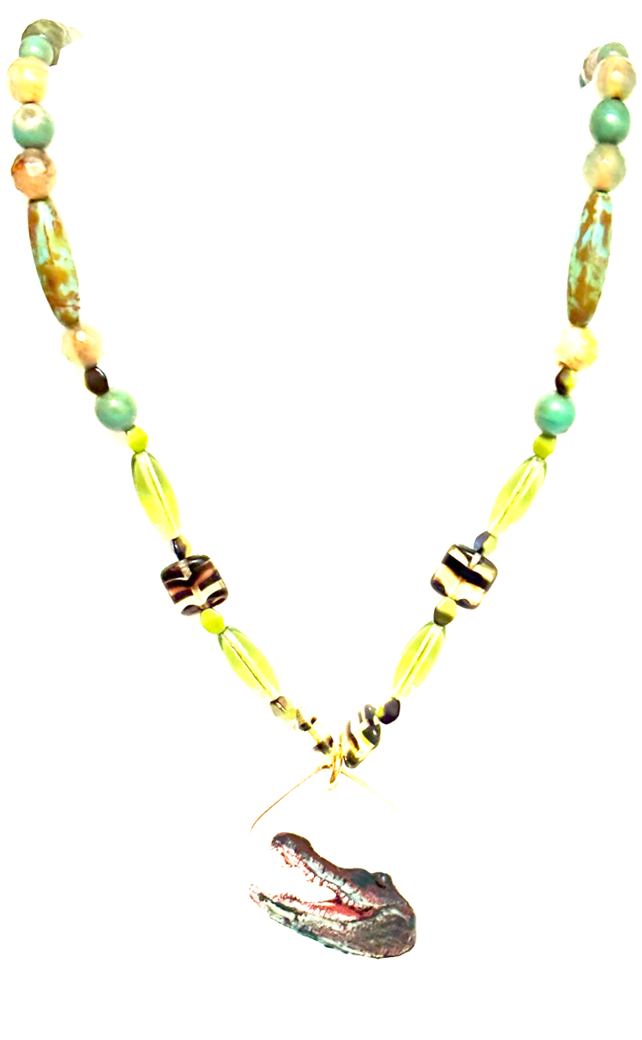 Green Florida Gator Necklace Beaded Game Day Football