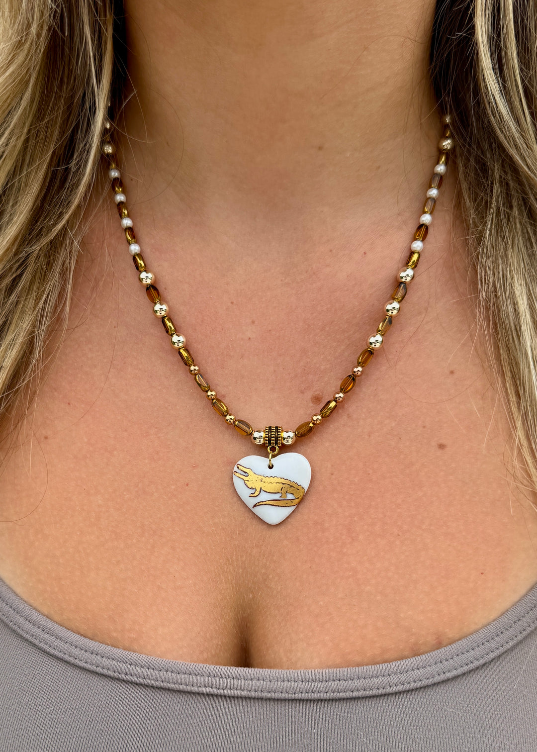 Gator Game Day Necklace Gold Beaded Jewelry College Football
