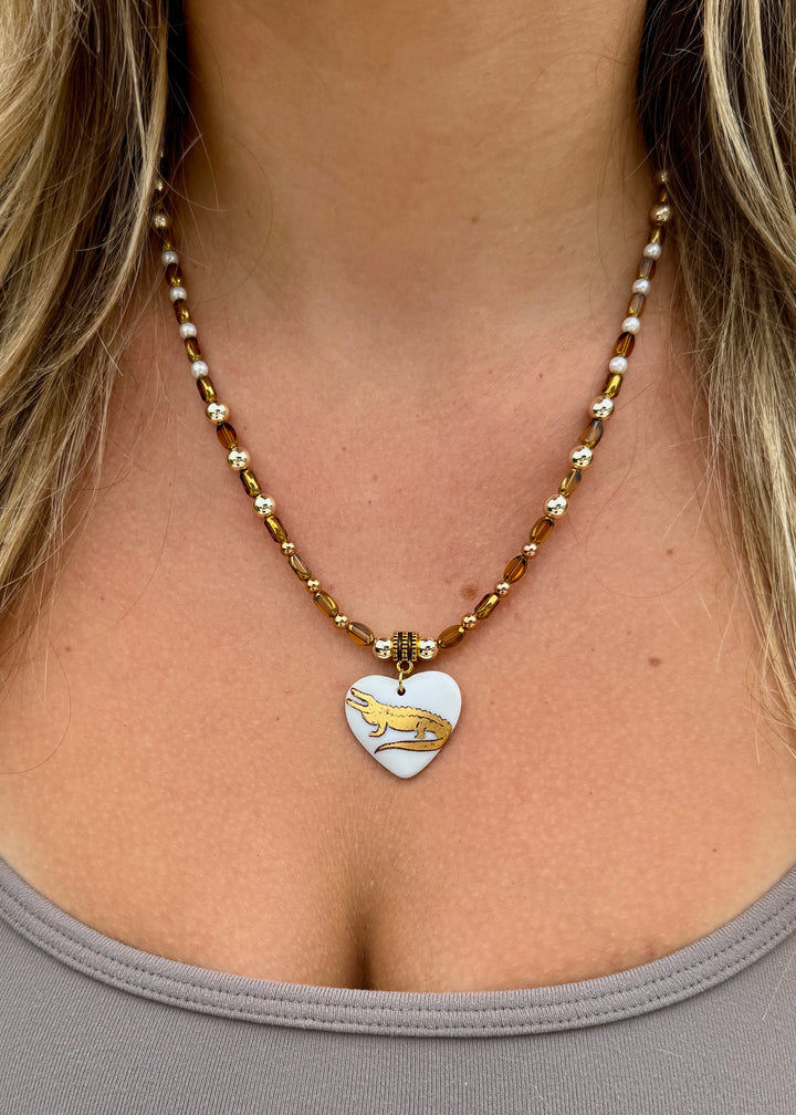 Gator Game Day Necklace Gold Beaded Jewelry College Football
