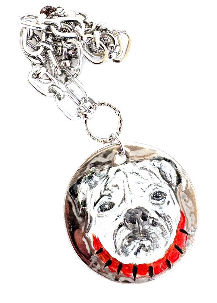 Bulldog Face Circle Pendant Platinum Background Pendant Chain Silver