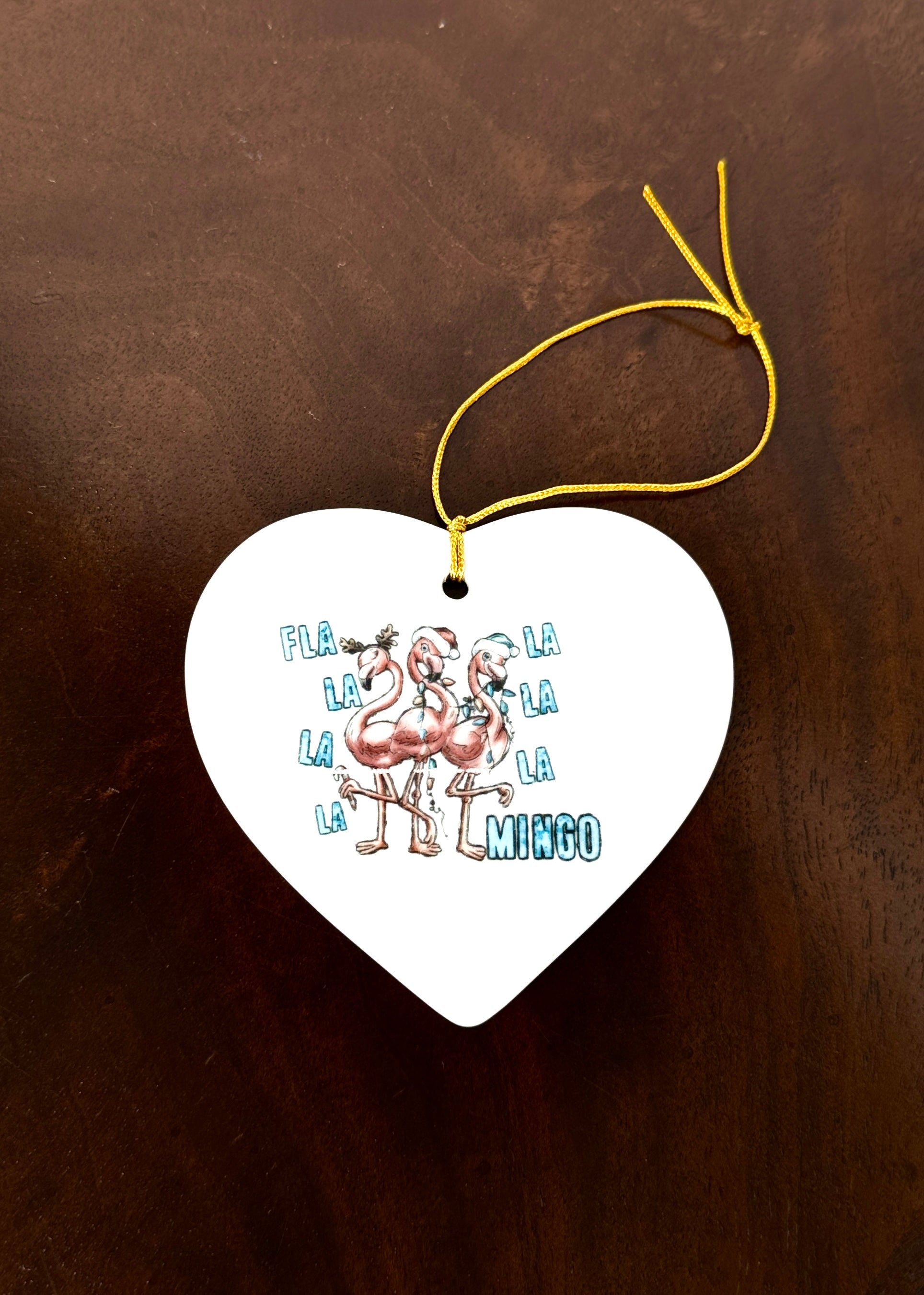 Hand-Painted Flamingo Heart Porcelain Ornament