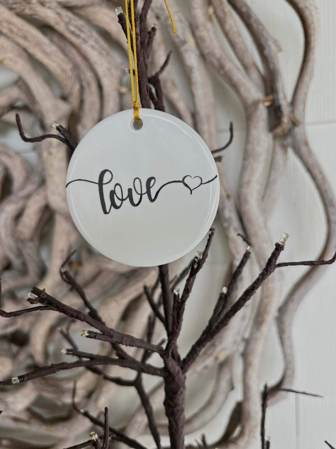White Circle “Love” Porcelain Ornament