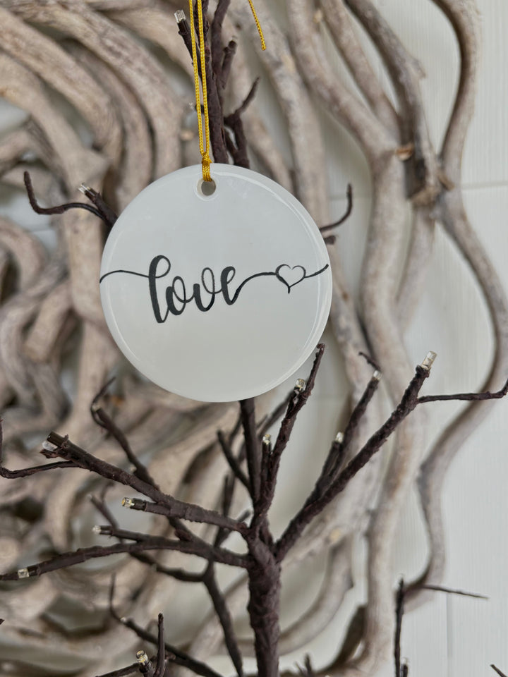 White Circle “Love” Porcelain Ornament