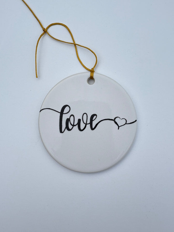 White Circle “Love” Porcelain Ornament