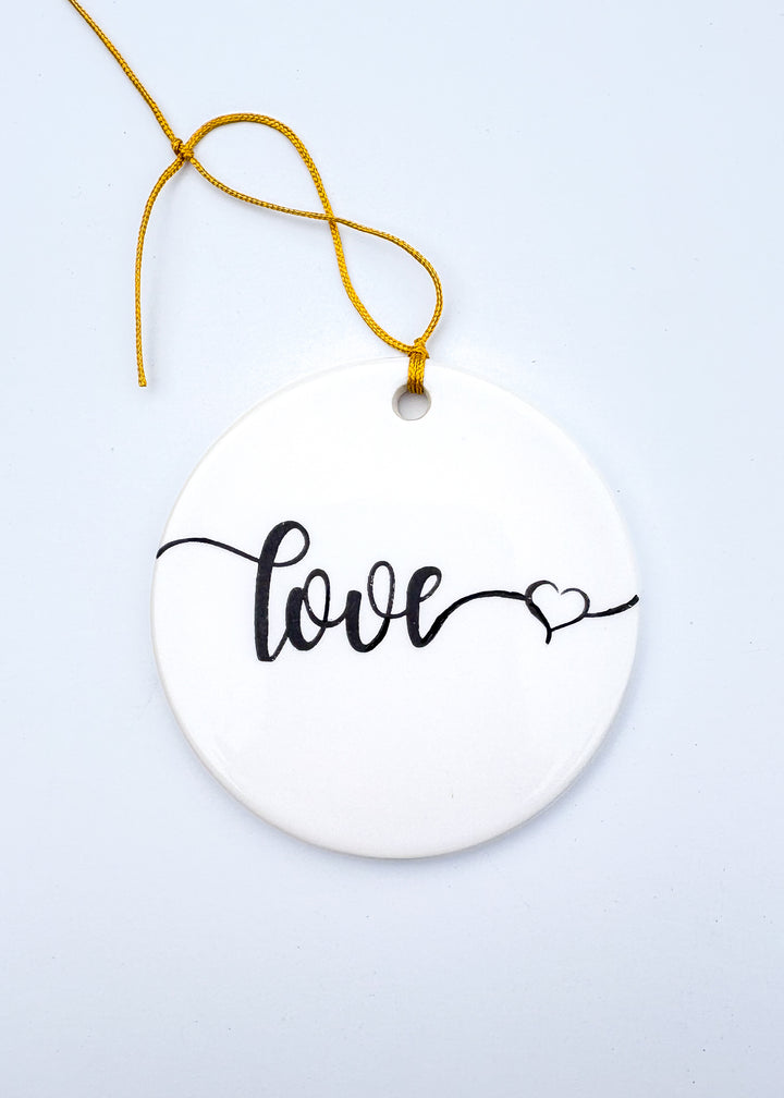 White Circle “Love” Porcelain Ornament
