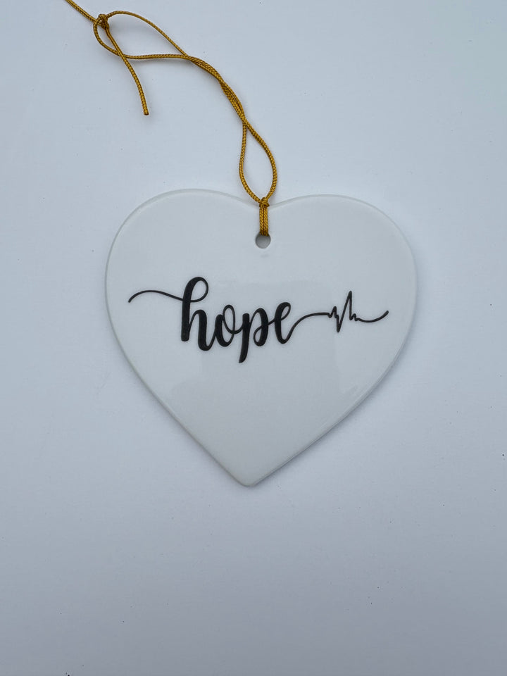 White Heart “Hope” Porcelain Ornament