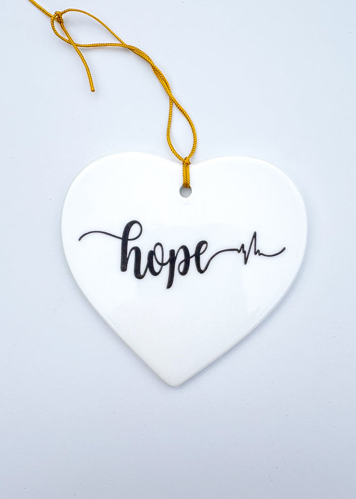 White Porcelain Heart Ornament with “Hope” Wording