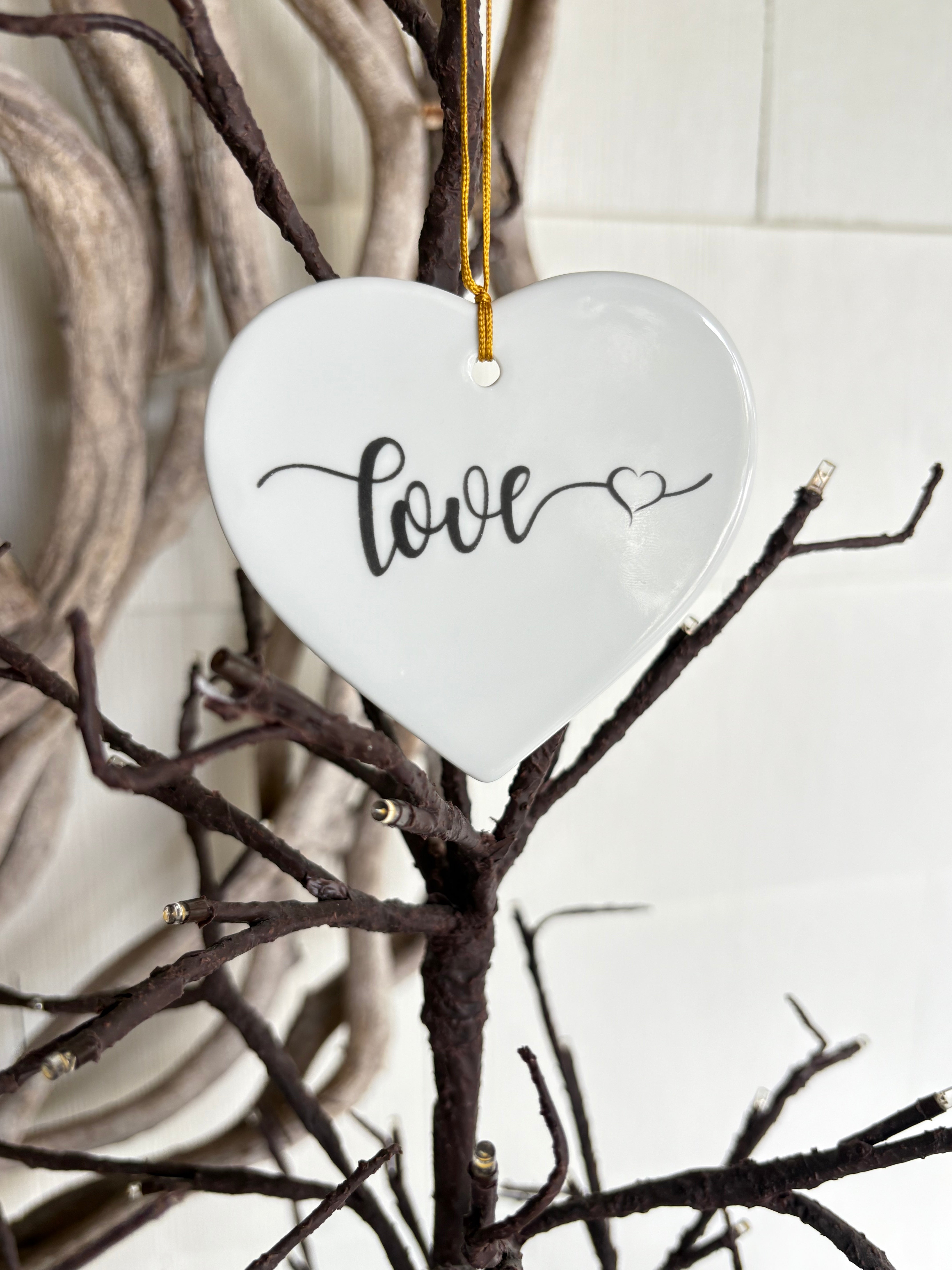 White Heart “Love” Porcelain Ornament