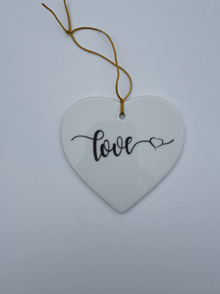 White Heart “Love” Porcelain Ornament