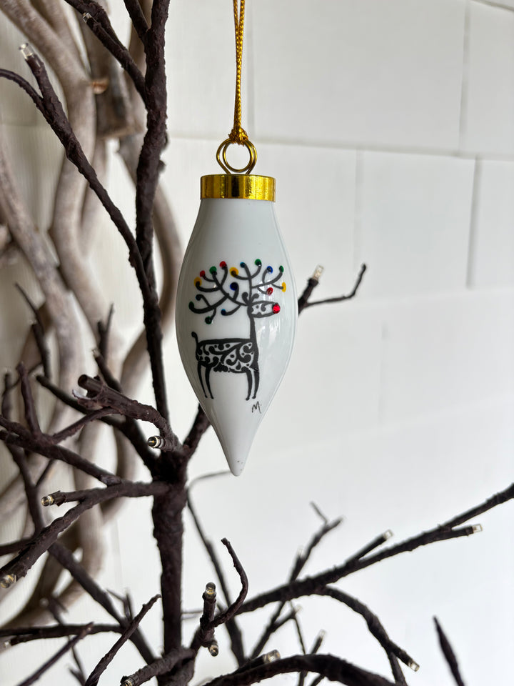 Black Reindeer Teardrop Porcelain Ornament