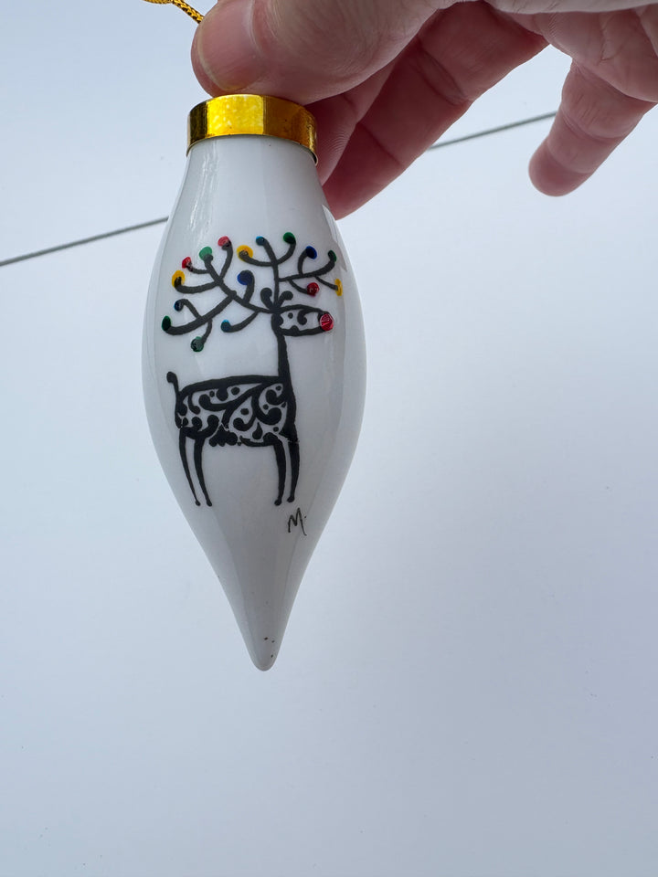 Black Reindeer Teardrop Porcelain Ornament