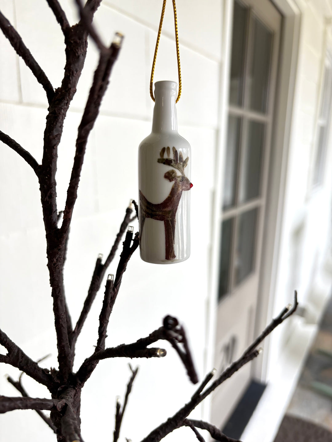 Deer Wine Bottle Ornament – Hand-Painted Porcelain