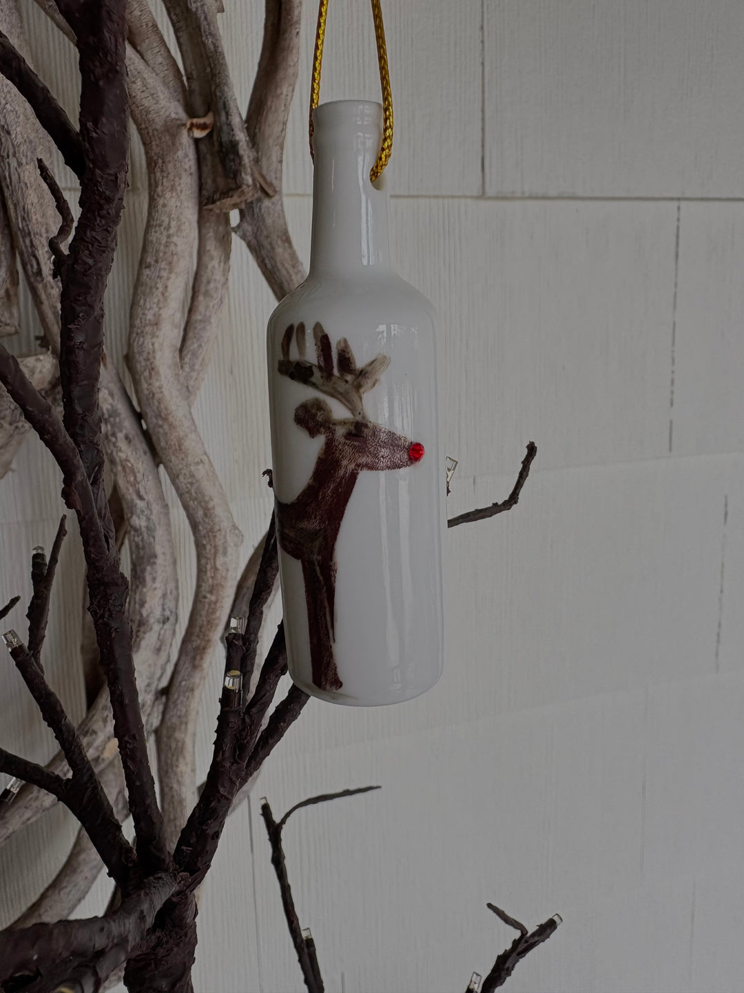Deer Wine Bottle Ornament – Hand-Painted Porcelain