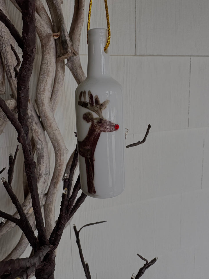 Deer Wine Bottle Ornament – Hand-Painted Porcelain