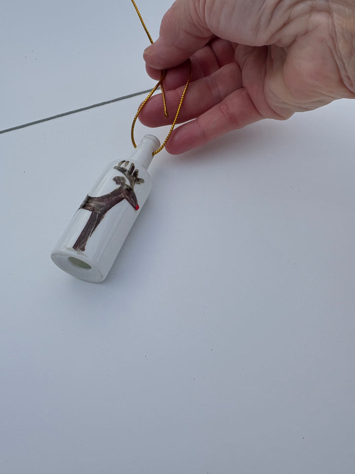 Deer Wine Bottle Ornament – Hand-Painted Porcelain