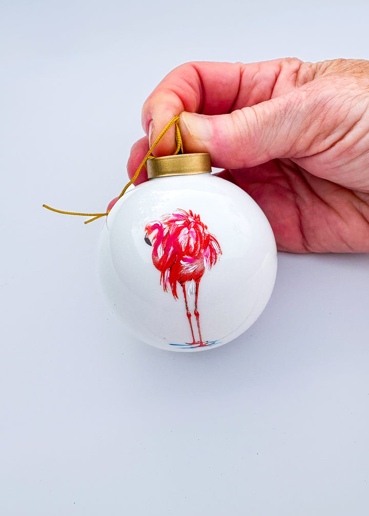 Flamingo Porcelain Ball Ornament