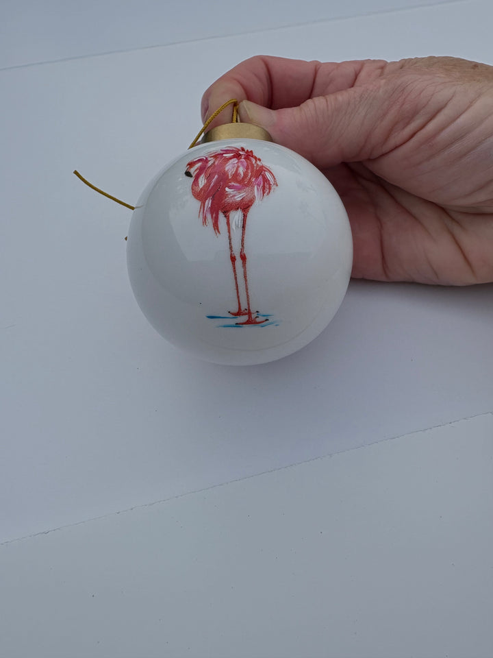 Flamingo Porcelain Ball Ornament