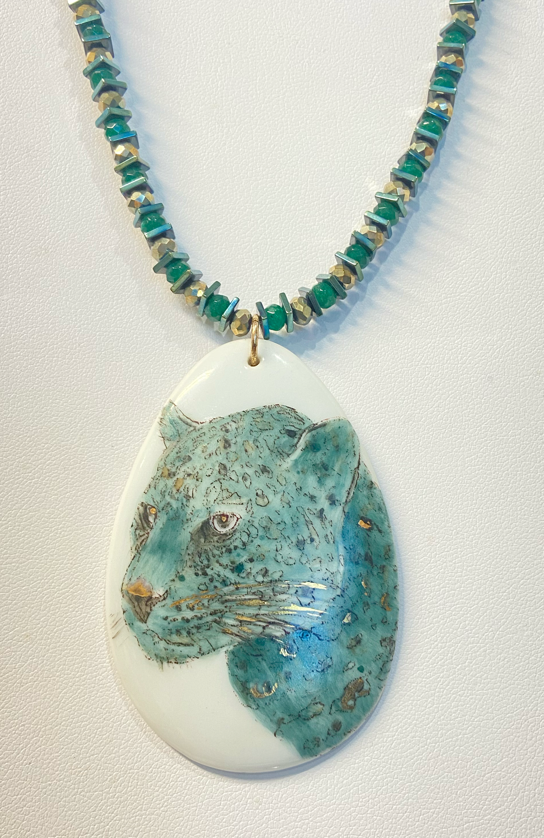 jaguar head, porcelain pendant, beaded necklace, jacksonville jaguars