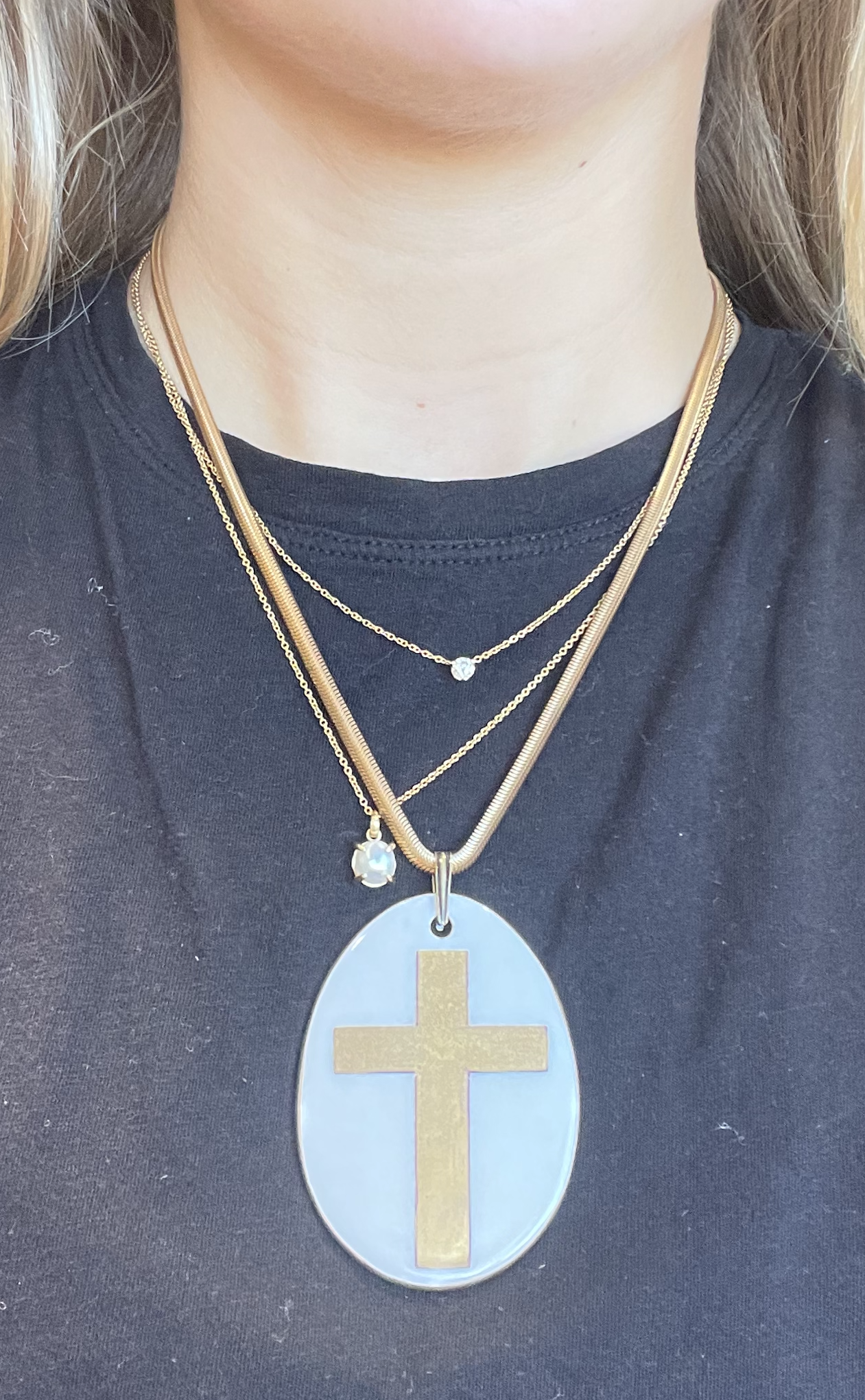 Cross Necklace large cross on a pendant gold filled chain necklace