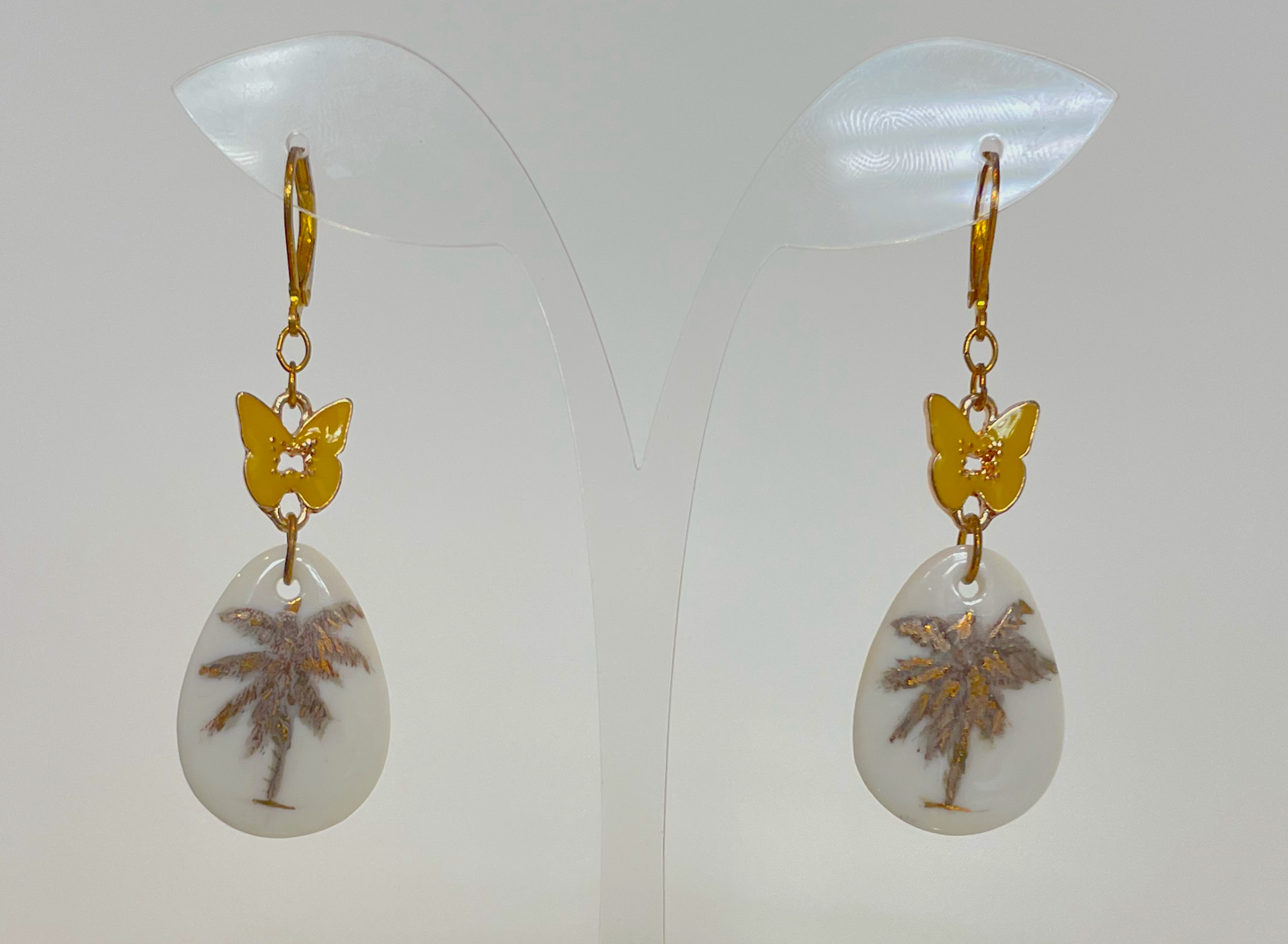 Palm tree and butterfly earrings