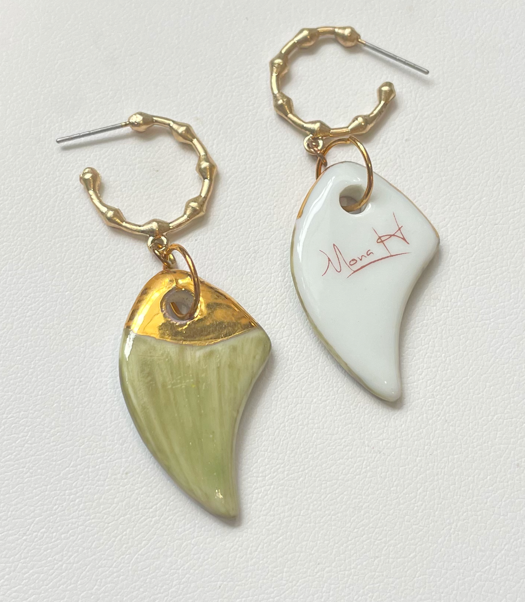 Green and gold earrings