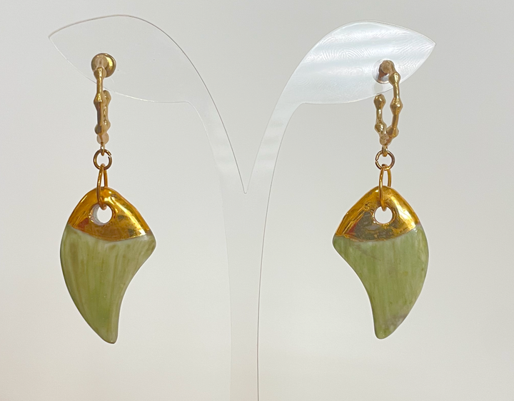 Green and gold earrings