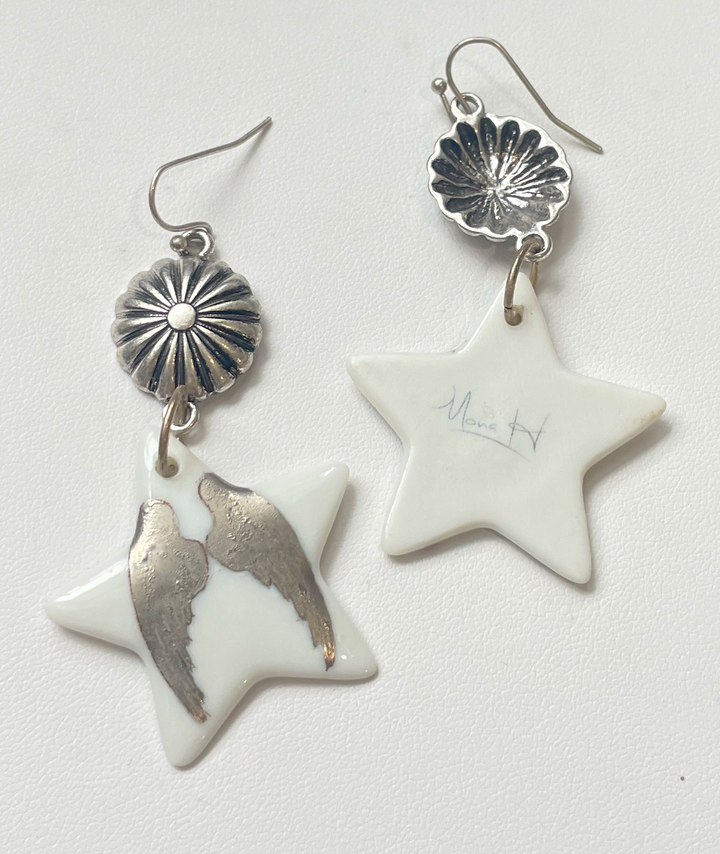 angel wing earring ceramic star pendant stainless earring