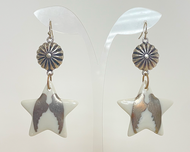 angel wing earring ceramic star pendant stainless earring