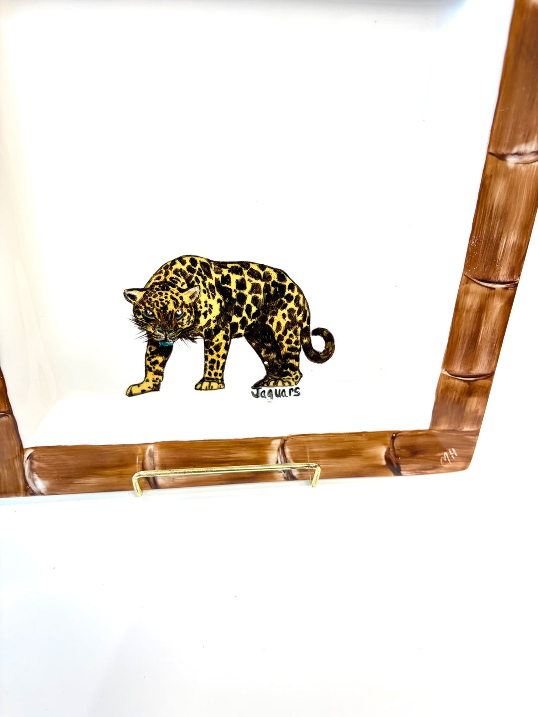 10.5" White Square Plate with Hand-Painted Jaguar