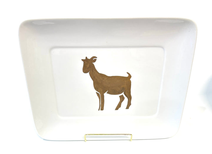 Hand-Painted Gold Goat Platter – 8.75 x 11 Inch