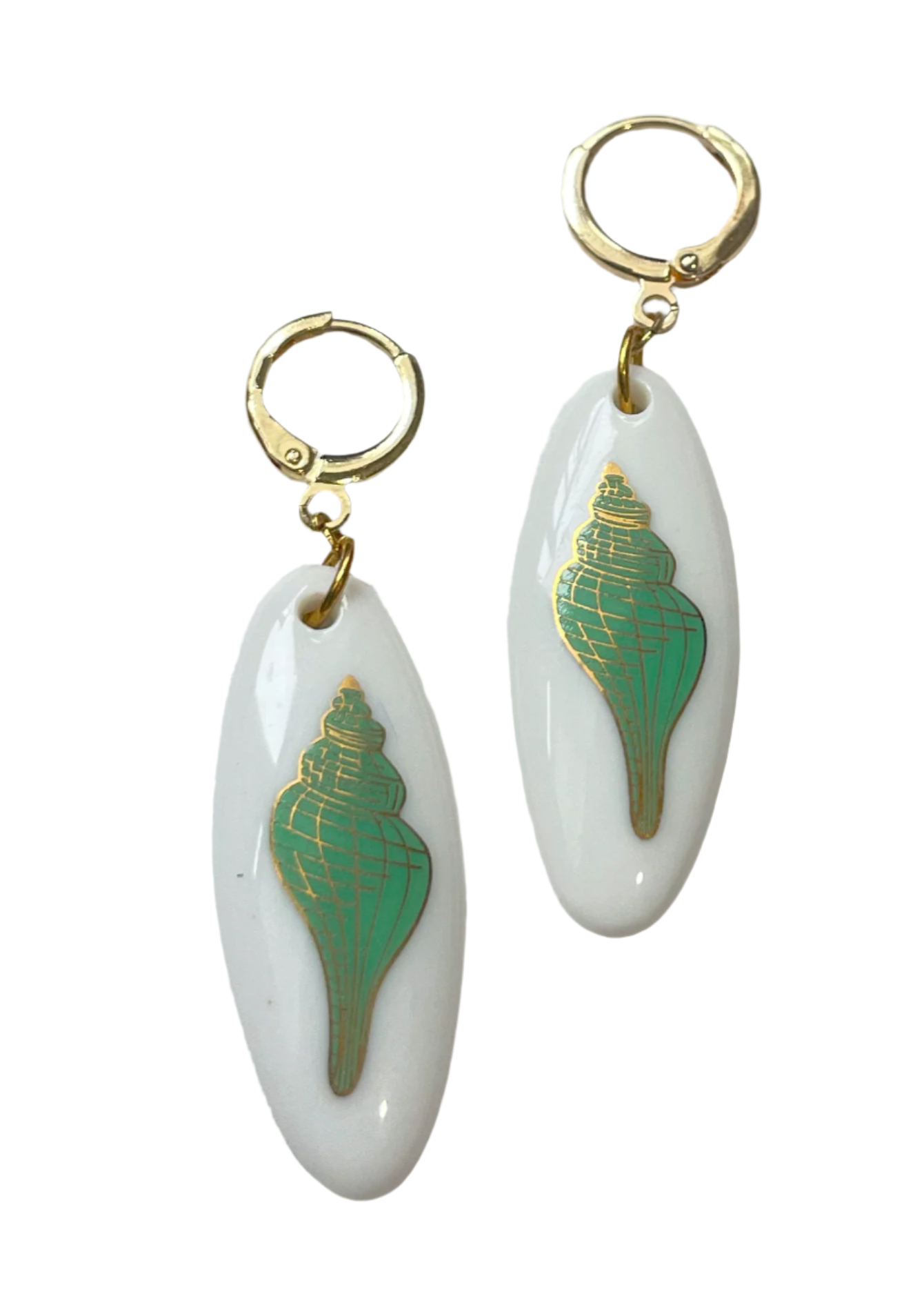 Spiral Shell Porcelain Pendant Gold Ring Earrings