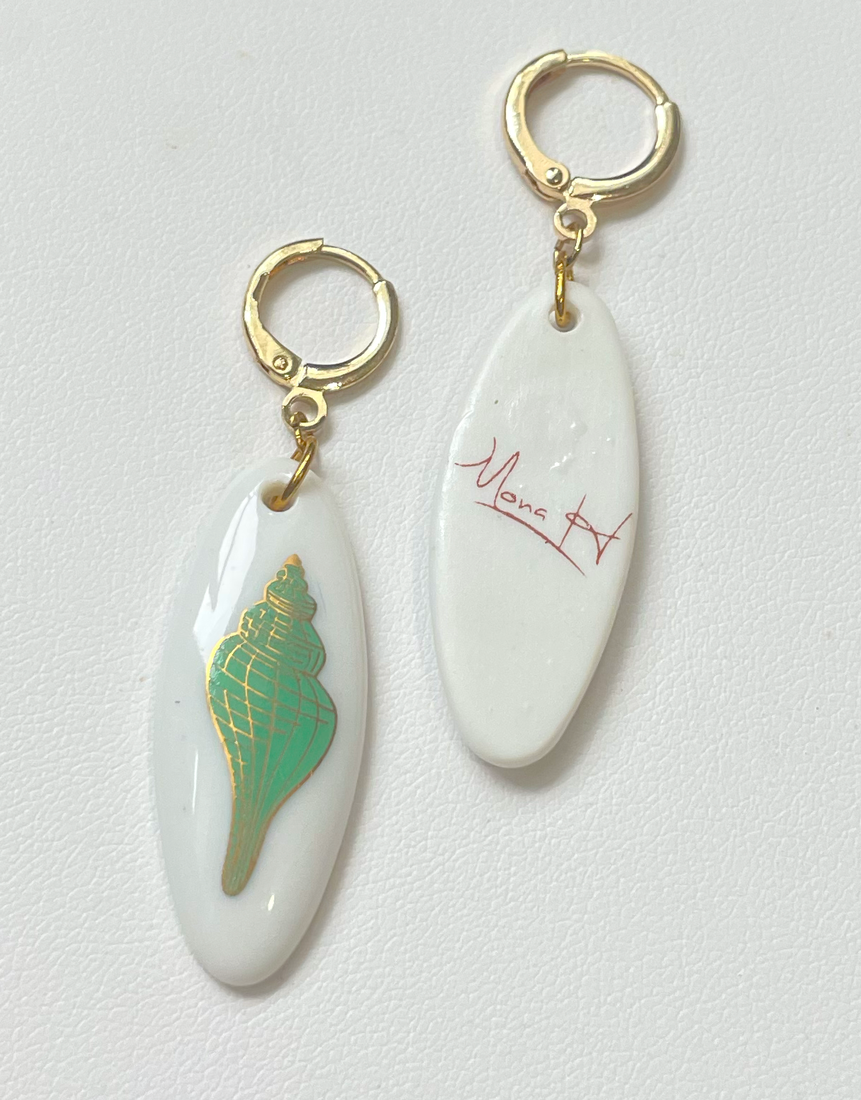 Green sea shell earrings