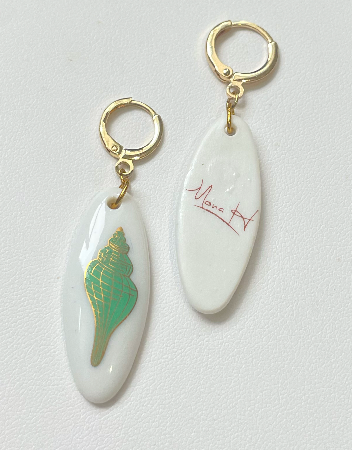 Spiral Shell Porcelain Pendant Gold Ring Earrings