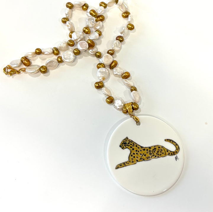 Hand-Painted Jaguar Porcelain Pendant Necklace