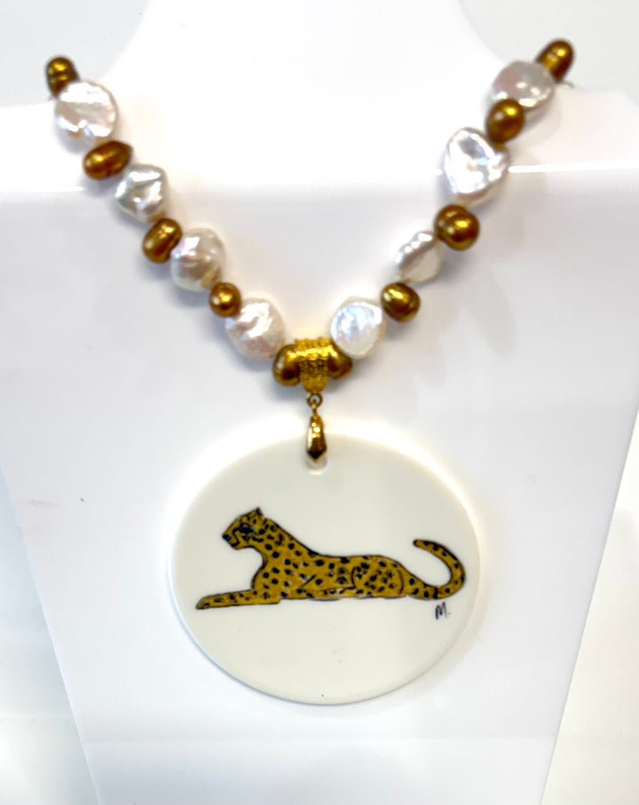 Hand-Painted Jaguar Porcelain Pendant Necklace