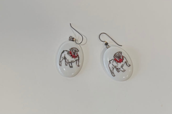 Hand-Painted Bulldog Porcelain Earrings