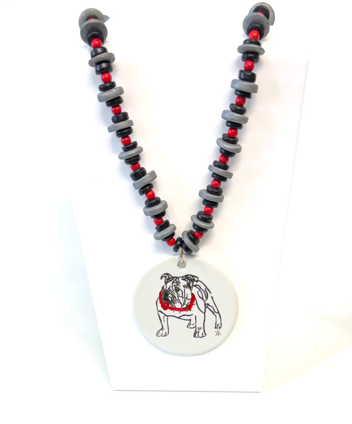 Hand-Painted Bulldog Porcelain Pendant Necklace
