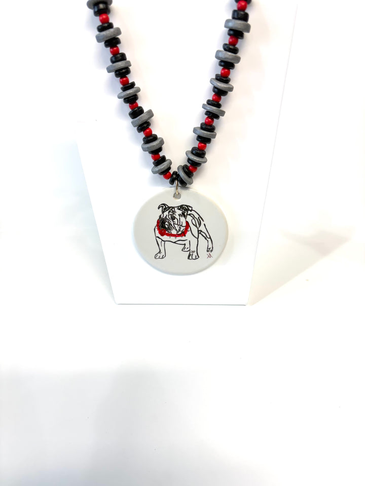 Hand-Painted Bulldog Porcelain Pendant Necklace