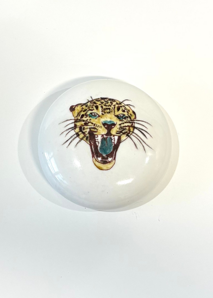 Hand painted jaguar porcelain paper weight