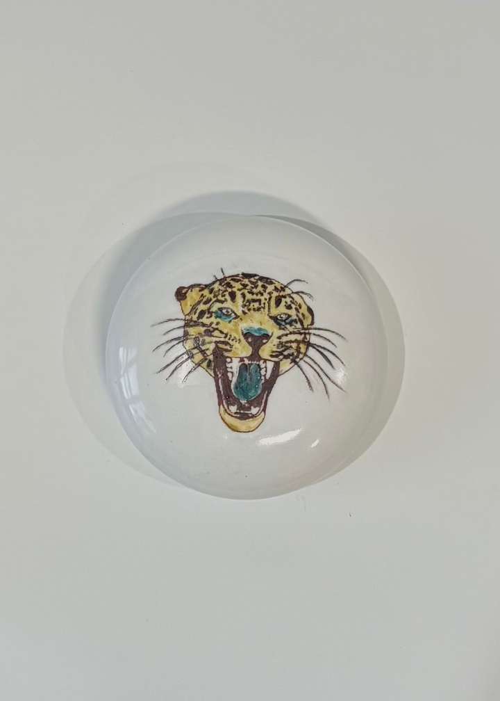 Hand painted jaguar porcelain paper weight