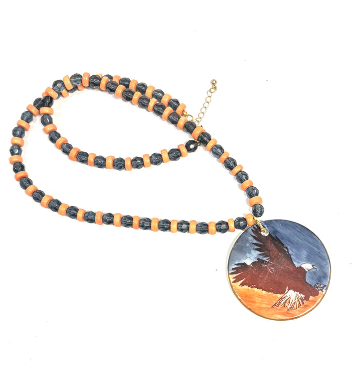 Hand-Painted Eagle Pendant Necklace