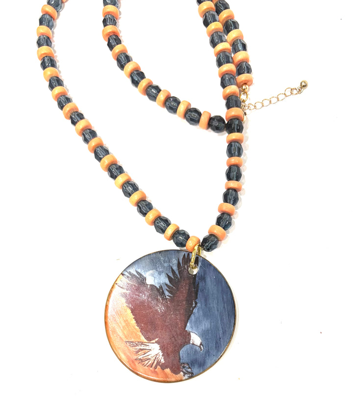 Hand-Painted Eagle Pendant Necklace