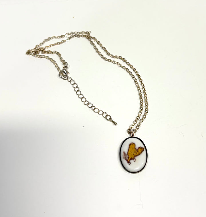 Gold Eagle Porcelain Pendant Necklace
