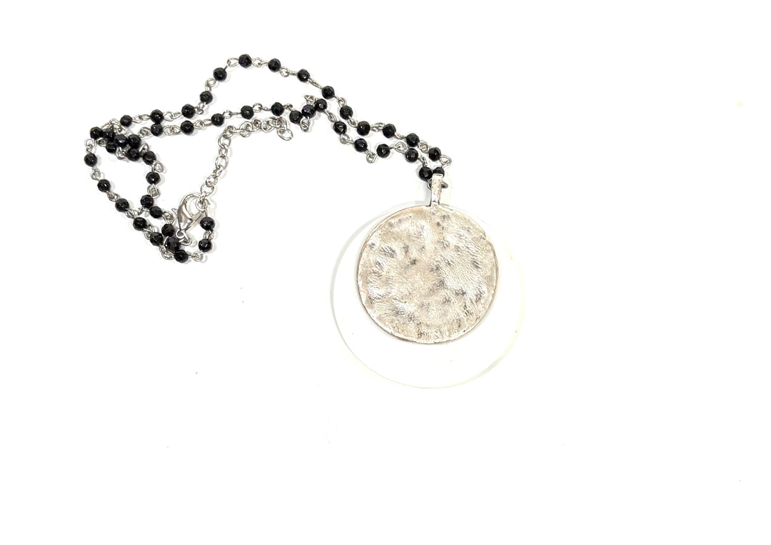 Hand-Painted Bulldog Round Porcelain Pendant on Beaded Necklace